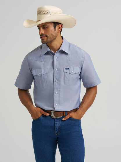 Wrangler® Western Chambray Short Sleeve Workshirt - Classic Fit - Chambray-70131MW