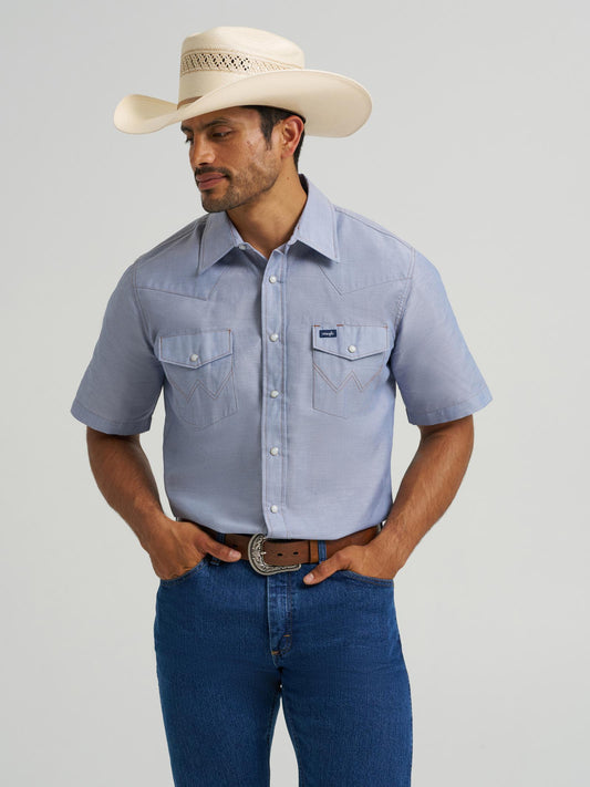 Wrangler® Western Chambray Short Sleeve Workshirt - Classic Fit - Chambray-70131MW