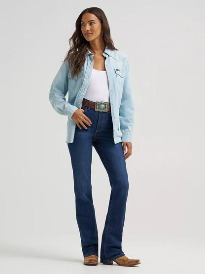 Wrangler® Iconic Western Snap Denim Shirt - Bleached Denim - 112373722