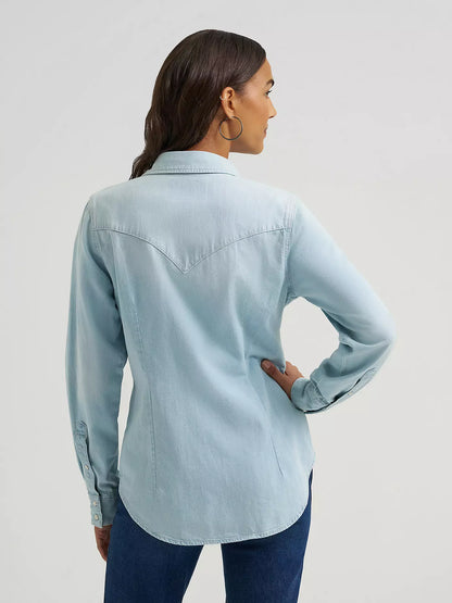 Wrangler® Iconic Western Snap Denim Shirt - Bleached Denim - 112373722