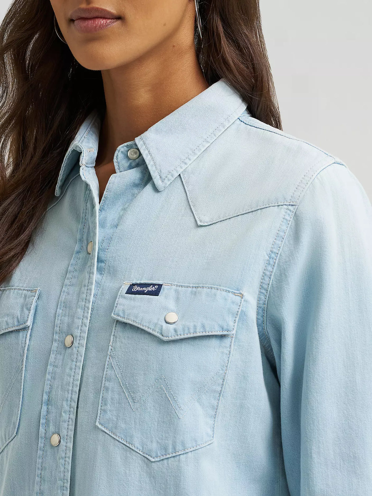 Wrangler® Iconic Western Snap Denim Shirt - Bleached Denim - 112373722