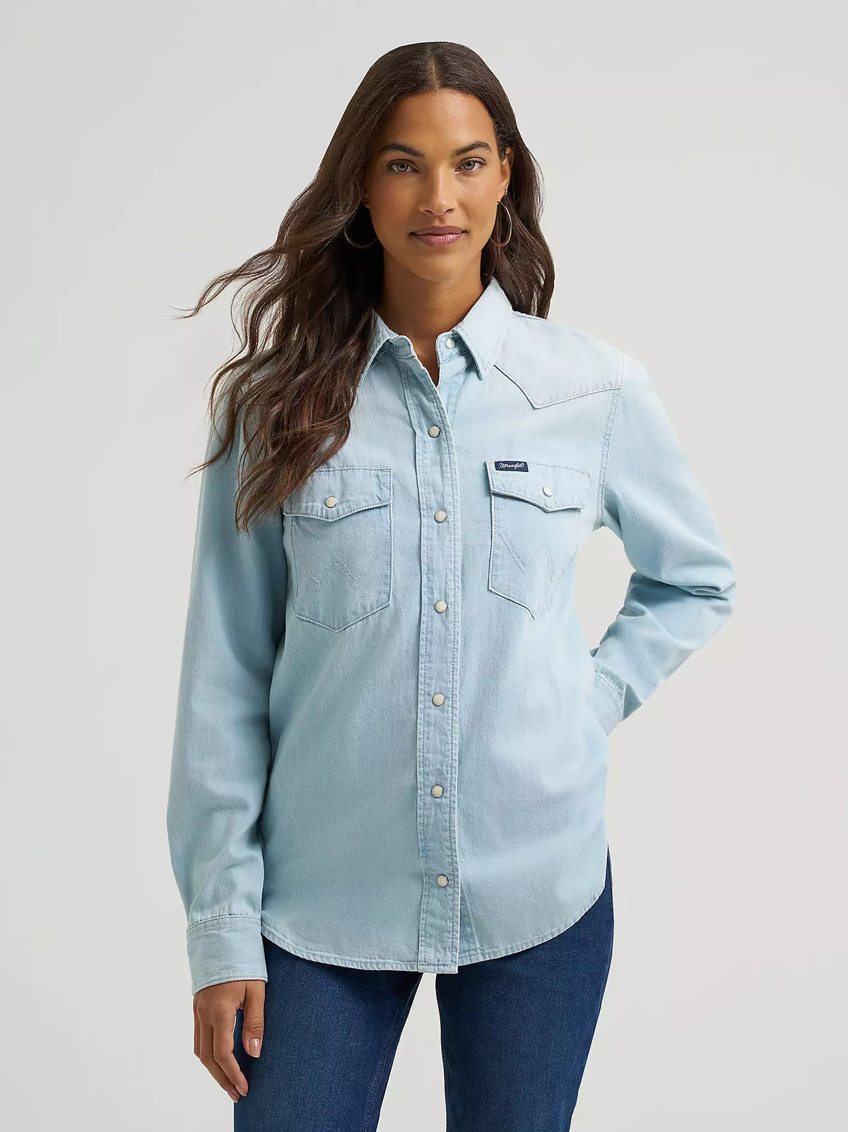 Wrangler® Iconic Western Snap Denim Shirt - Bleached Denim - 112373722
