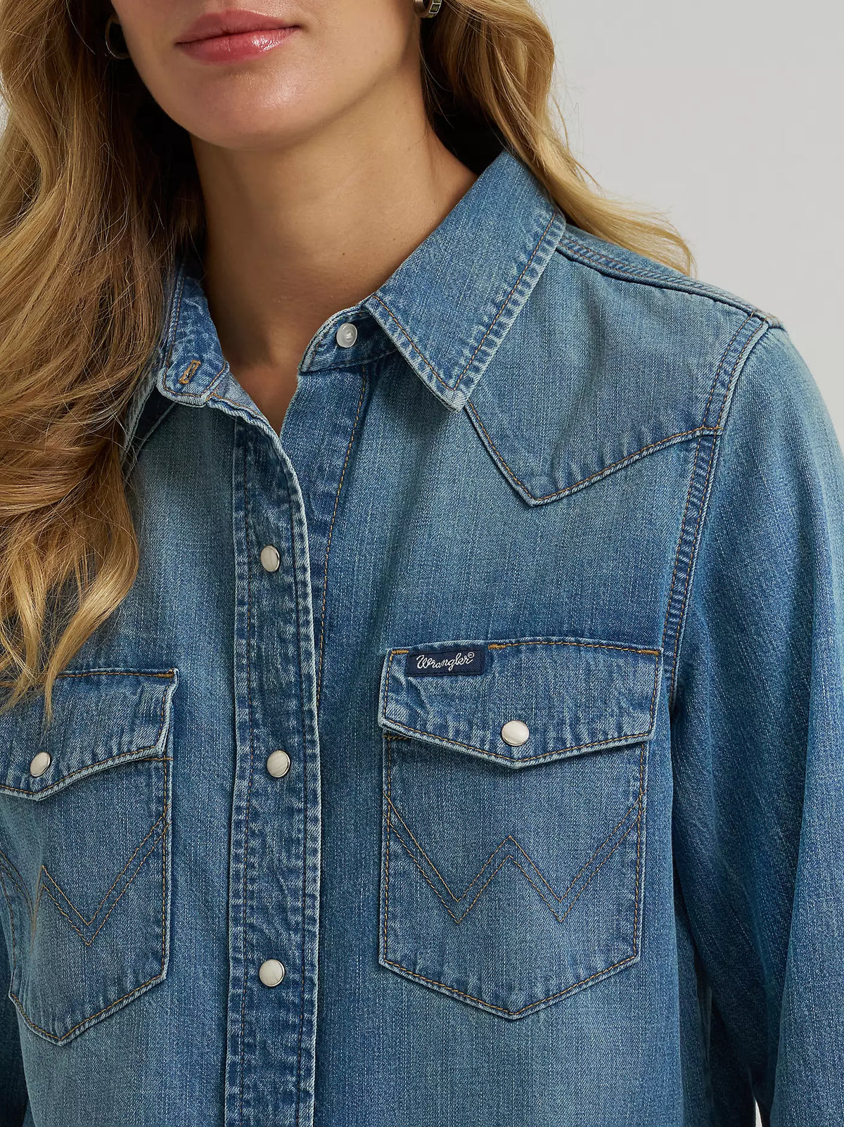 Wrangler® Iconic Western Snap Denim Shirt - Tinted Denim - 112373723