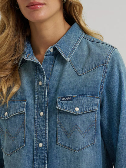 Wrangler® Iconic Western Snap Denim Shirt - Tinted Denim - 112373723