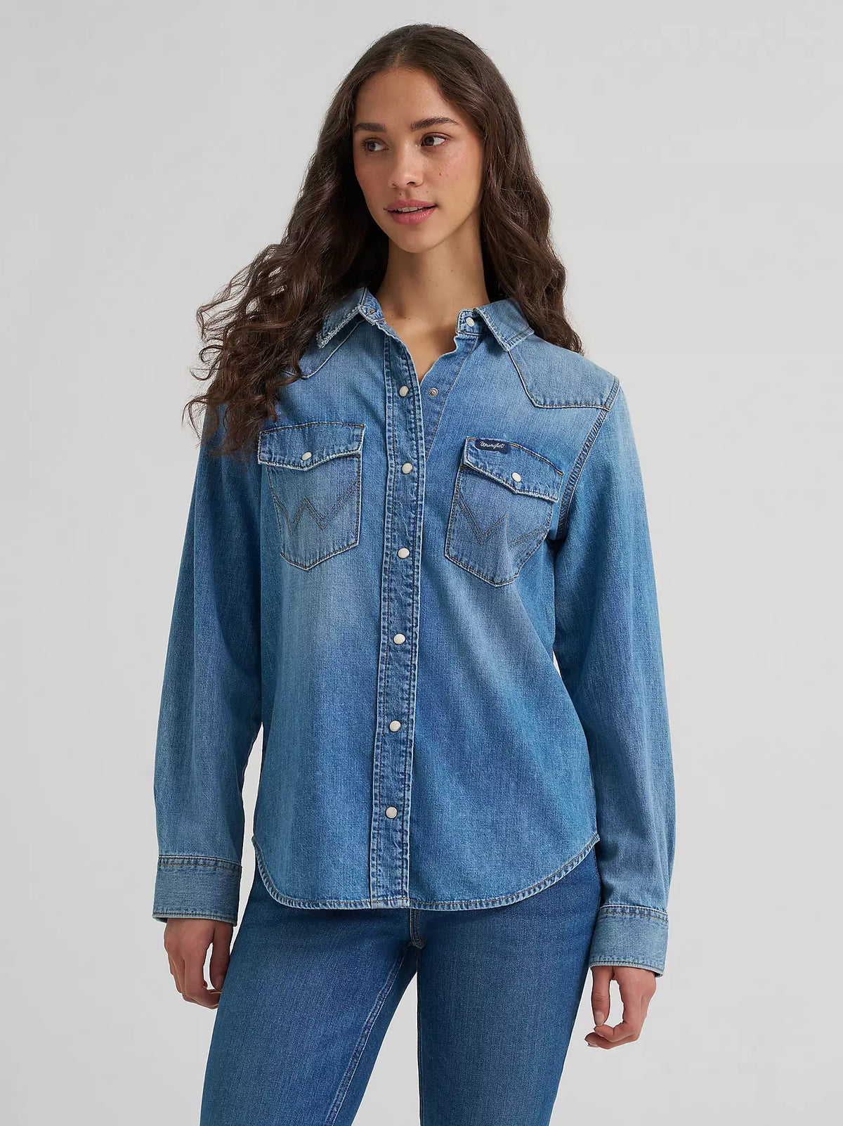 Wrangler® Iconic Western Snap Denim Shirt - Light Denim - 112373748