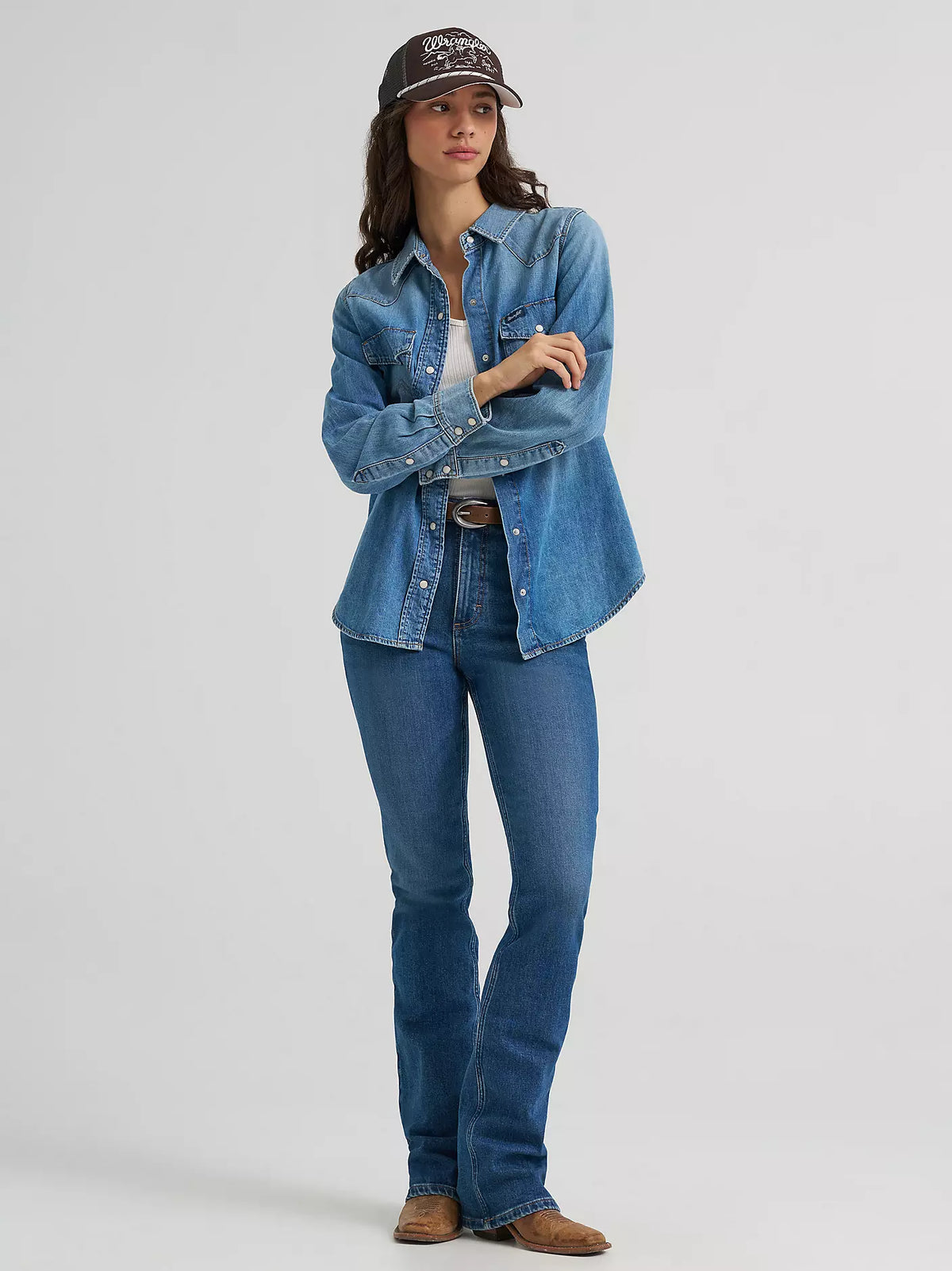 Wrangler® Iconic Western Snap Denim Shirt - Light Denim - 112373748