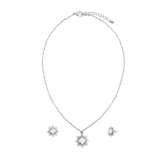 Silver Award Burst Necklace and Stud Earrings Set