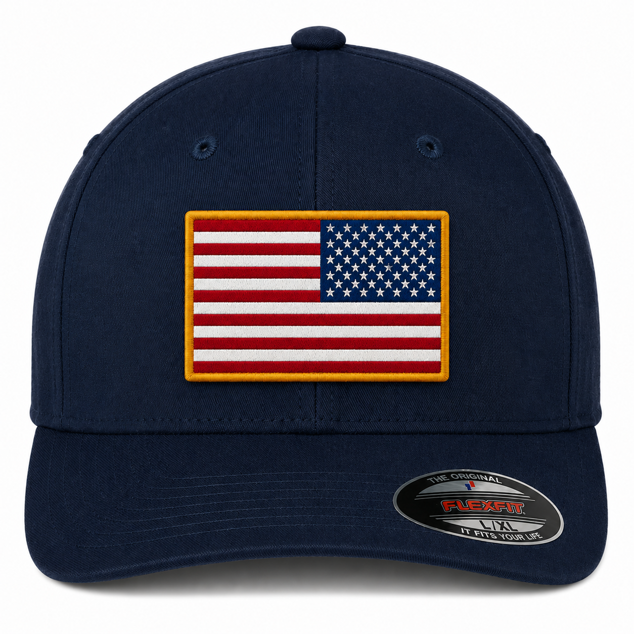 V-Flexfit® Cotton Twill Cap / American Flag Embroidered Patch