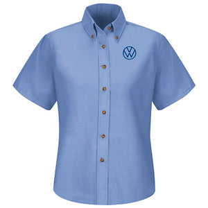 Volkswagen® Women's Short Sleeve Poplin Dress Shirt - Left Chest: Royal VW