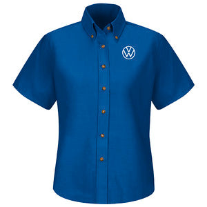 Volkswagen® Women's Short Sleeve Poplin Dress Shirt - Left Chest: Royal VW