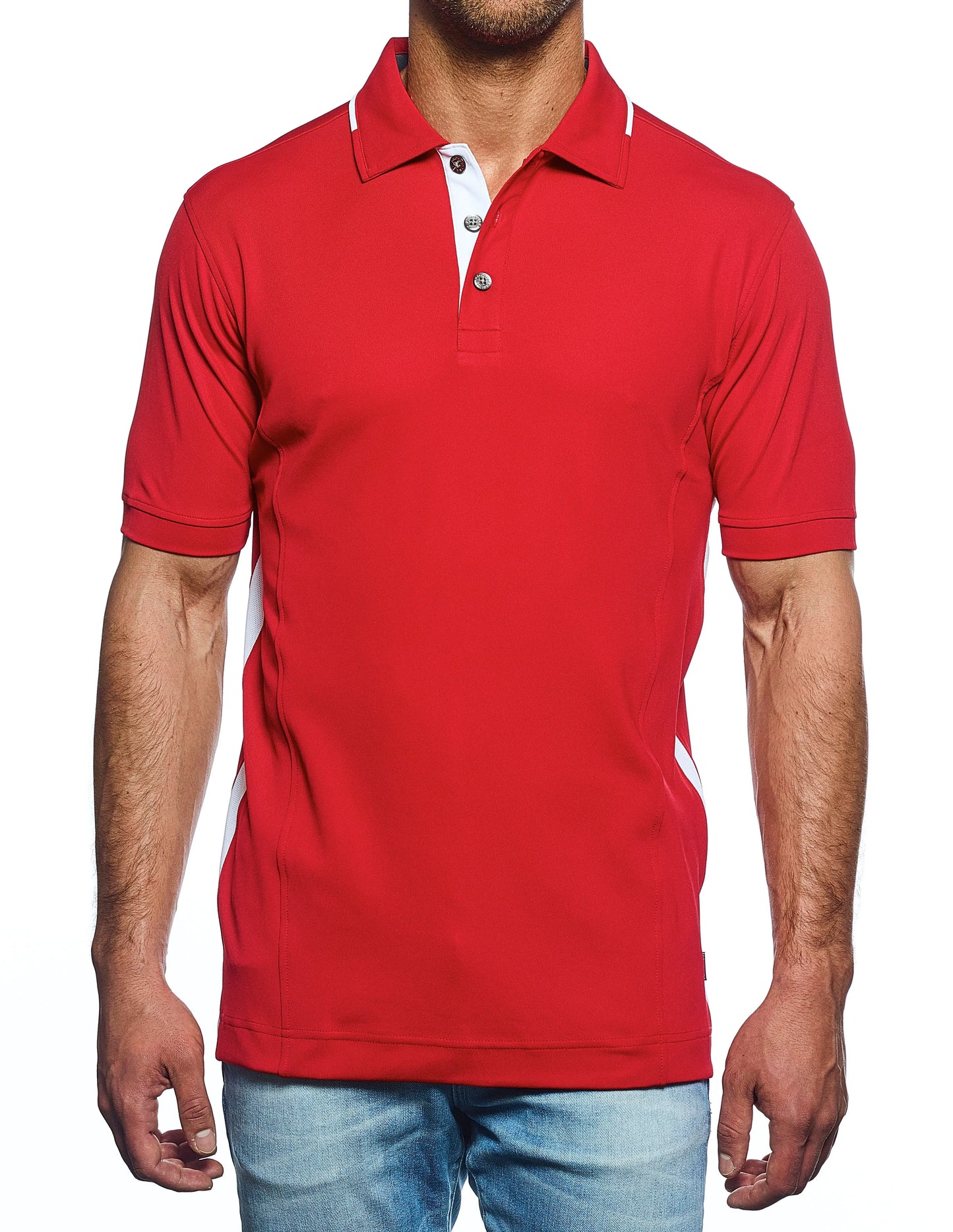 Pro Celebrity Vanguard Men's Polo, Scarlet & White, 2X-Large (Clearance)