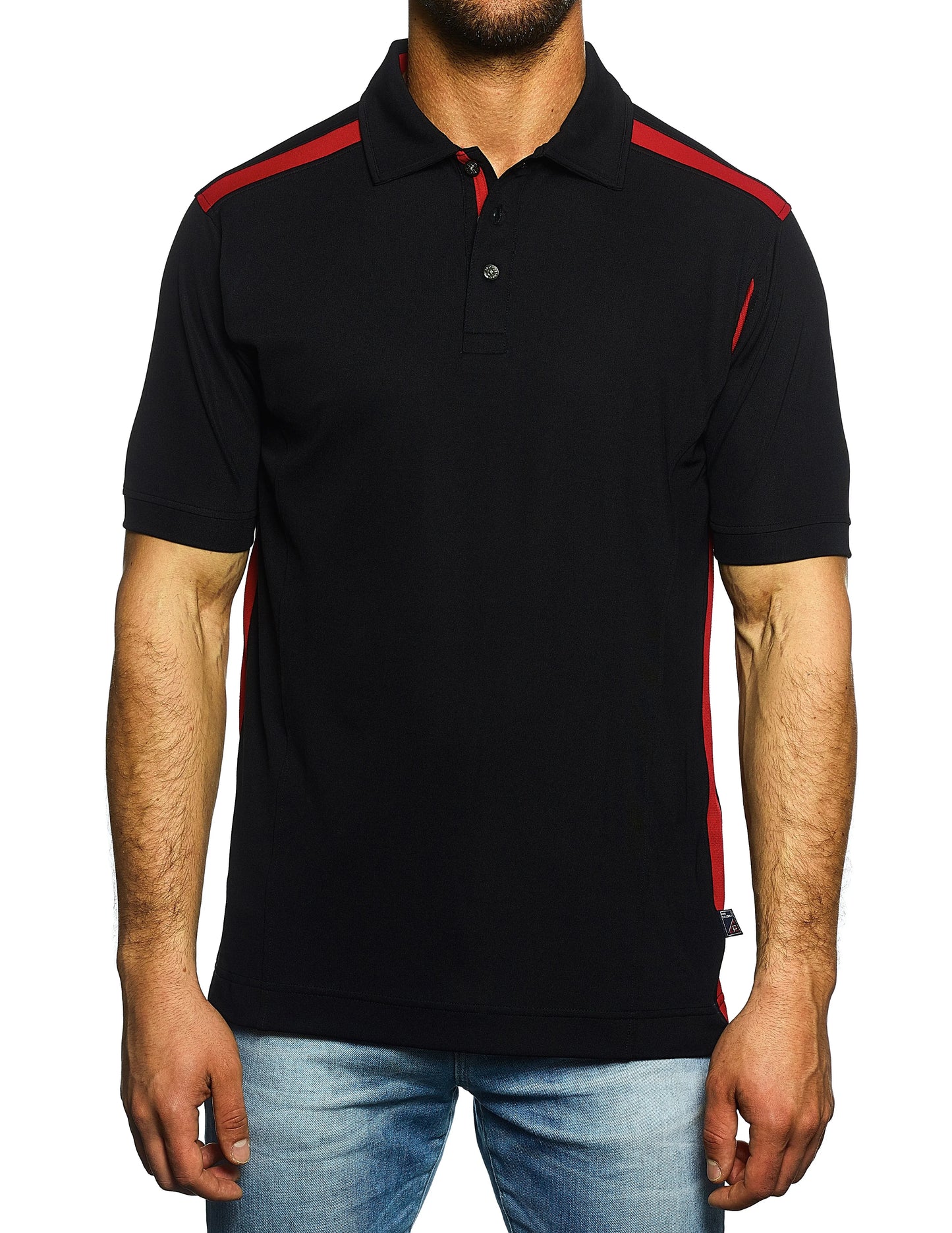Pro Celebrity Men's CEO Polo Shirt, Black& Scarlet, X-Large (Clearance)