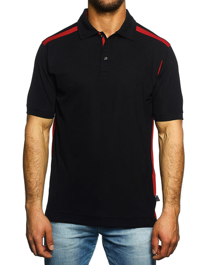 Pro Celebrity Men's CEO Polo Shirt, Black& Scarlet, X-Large (Clearance)