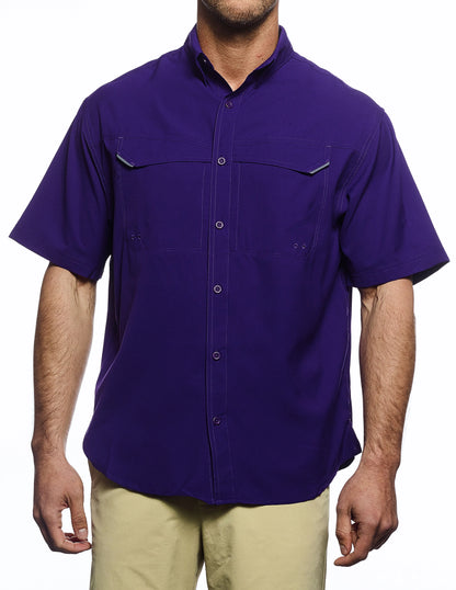 Pro Celebrity FST889 Men's Short Sleeve Pro Fishing Shirt, Purple, Medium (Clearance)