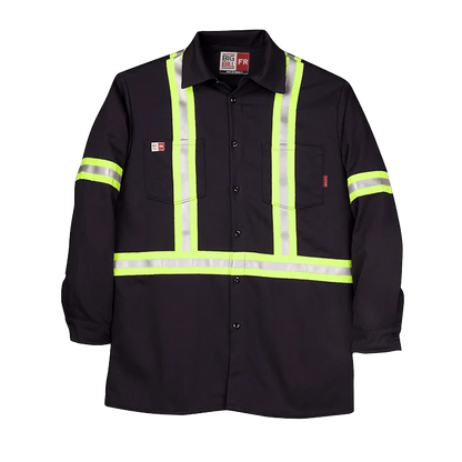 Big Bill Flame Resistant Industrial Work Shirt with Reflective Tape - Navy -235US9