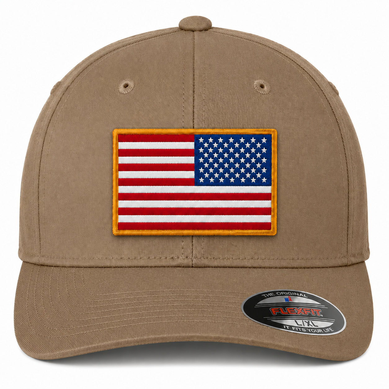 V-Flexfit® Cotton Twill Cap / American Flag Embroidered Patch