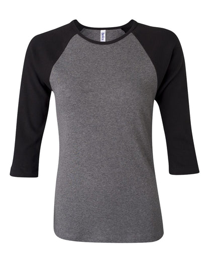 BELLA + CANVAS Women’s 1X1 Baby Rib Raglan Three-Quarter Sleeve Tee