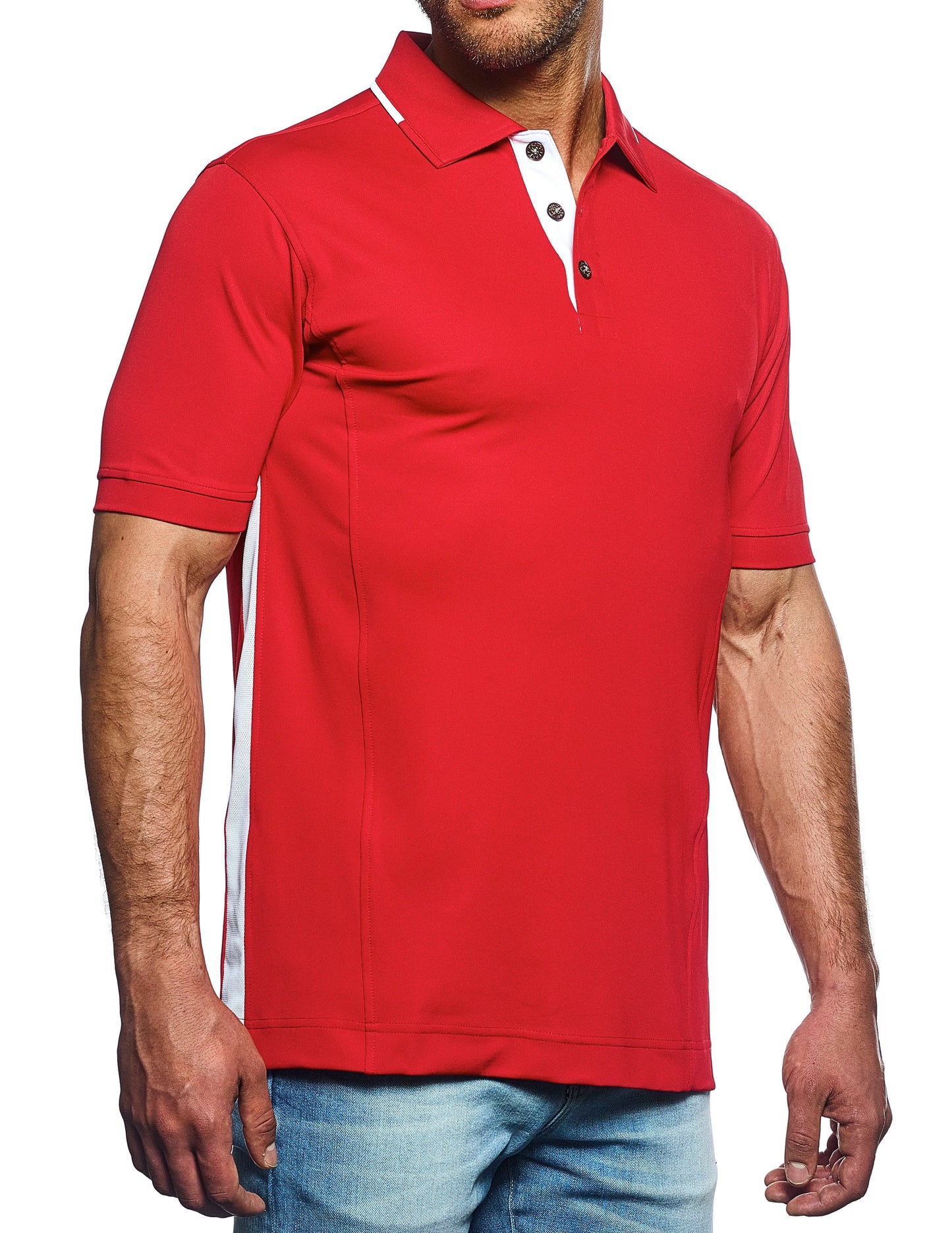 Pro Celebrity Vanguard Men's Polo, Scarlet & White, 2X-Large (Clearance)