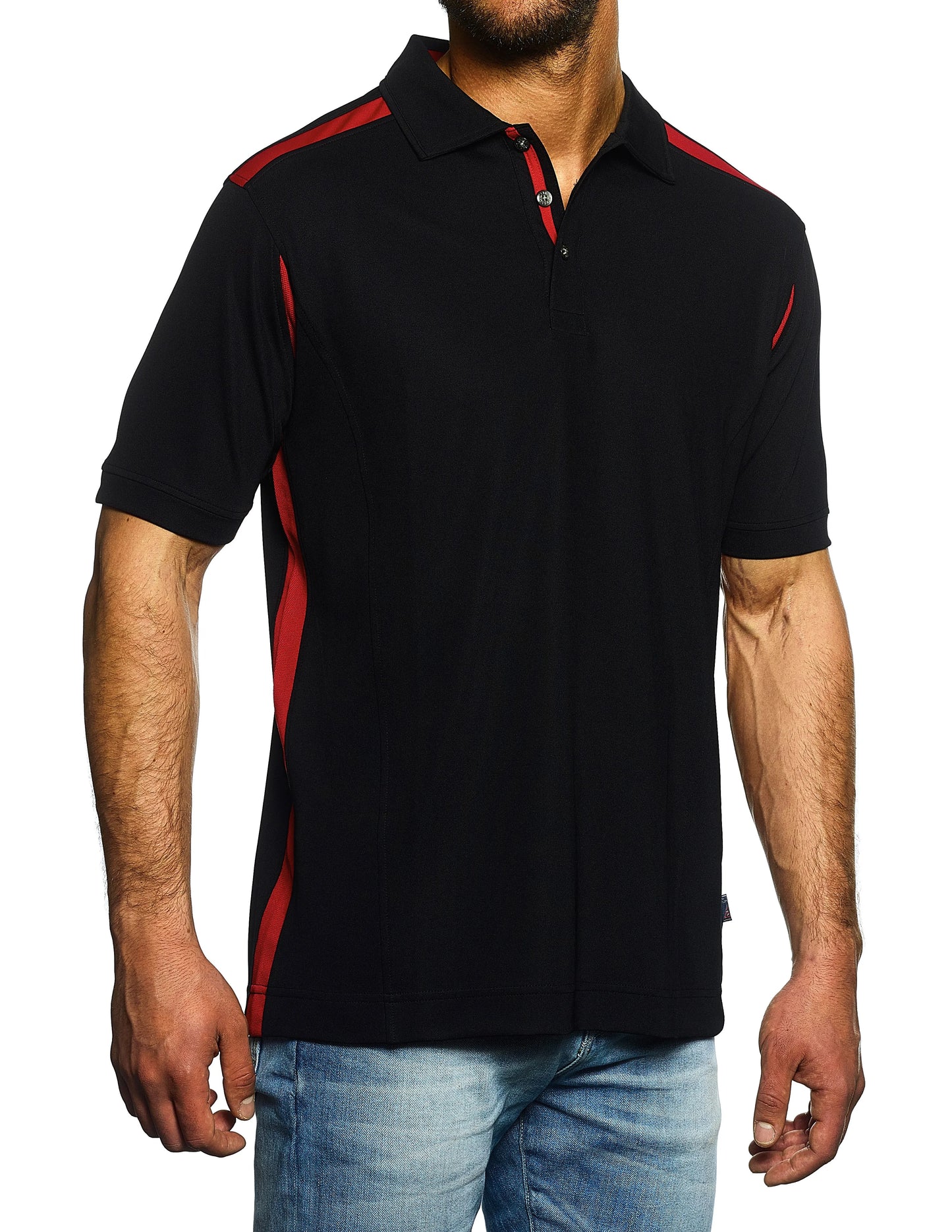 Pro Celebrity Men's CEO Polo Shirt, Black& Scarlet, X-Large (Clearance)