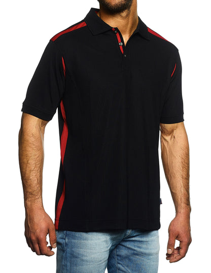Pro Celebrity Men's CEO Polo Shirt, Black& Scarlet, X-Large (Clearance)