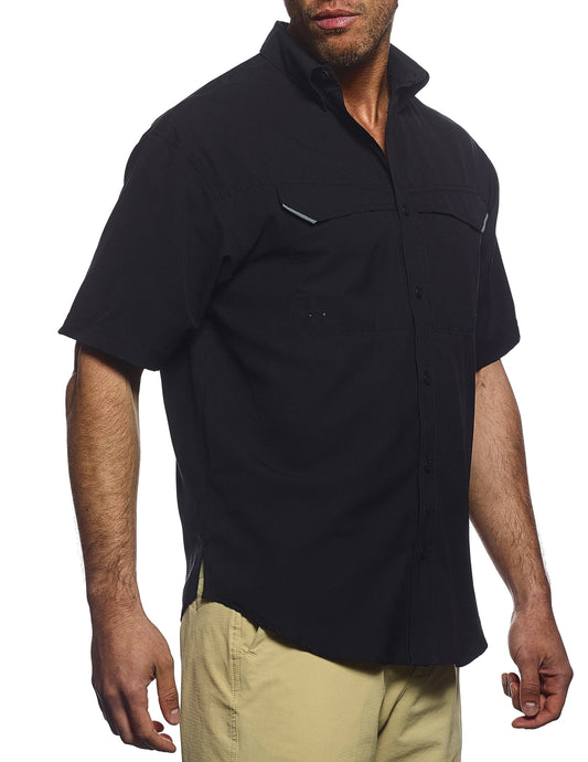 Pro Celebrity FST889 Men's Short Sleeve Pro Fishing Shirt, Black, Medium (Clearance)