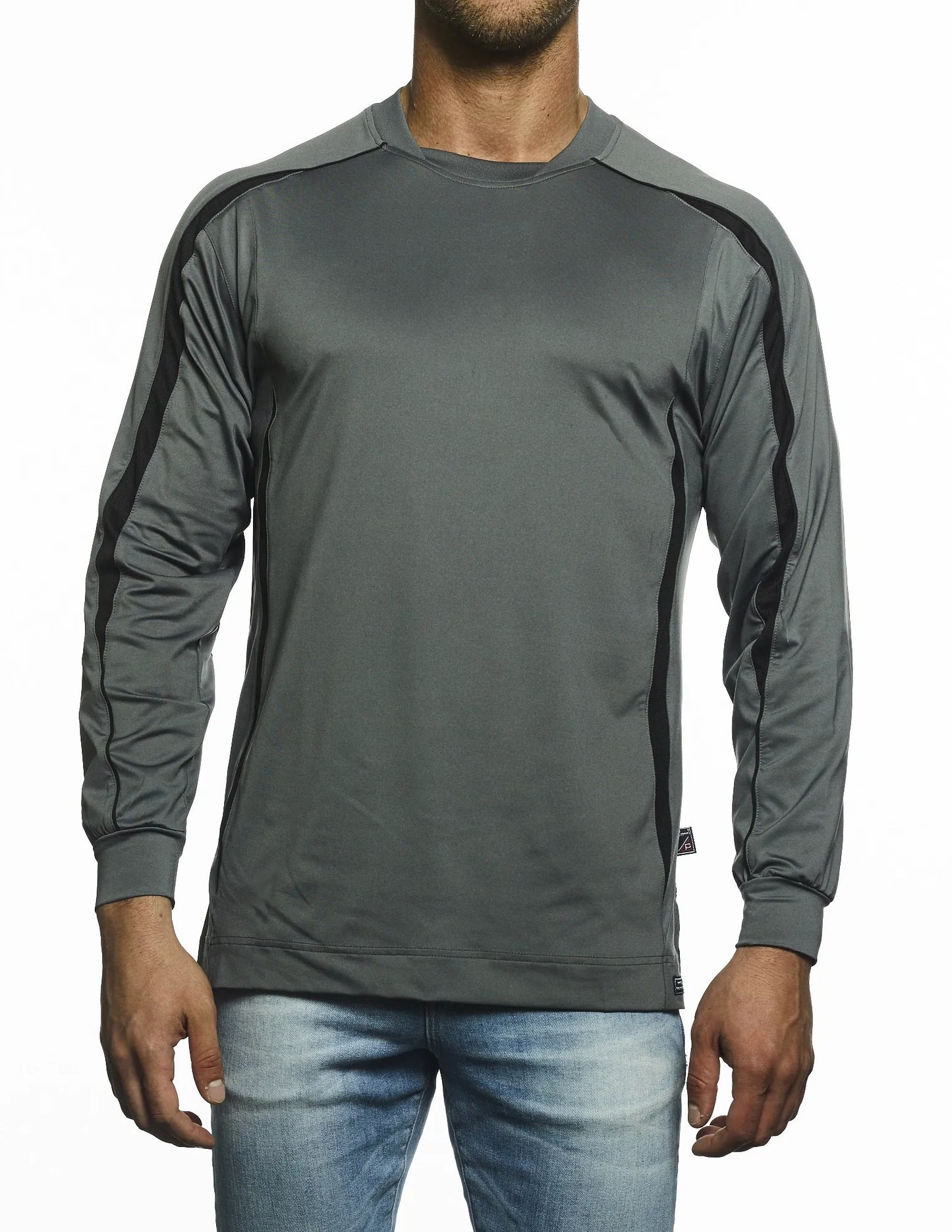 Pro Celebrity Men's Allsport Crew Neck Long Sleeve T-Shirt, Graphite and Black, 2XLarge (Clearance)