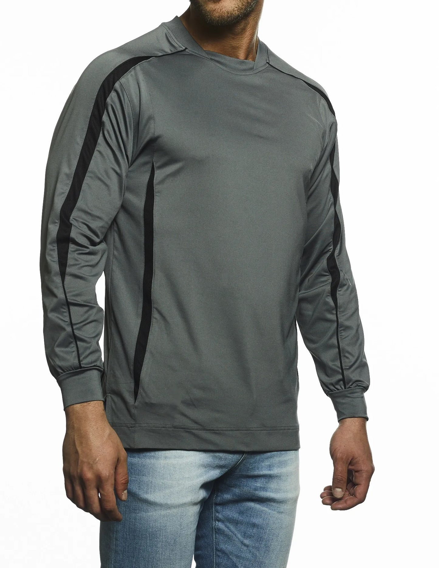 Pro Celebrity Men's Allsport Crew Neck Long Sleeve T-Shirt, Graphite and Black, 2XLarge (Clearance)