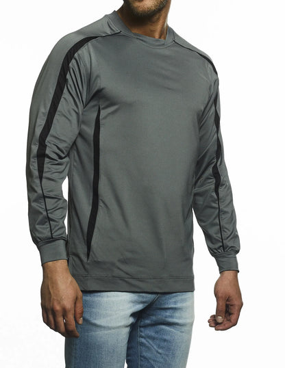 Pro Celebrity Men's Allsport Crew Neck Long Sleeve T-Shirt, Graphite and Black, 2XLarge (Clearance)