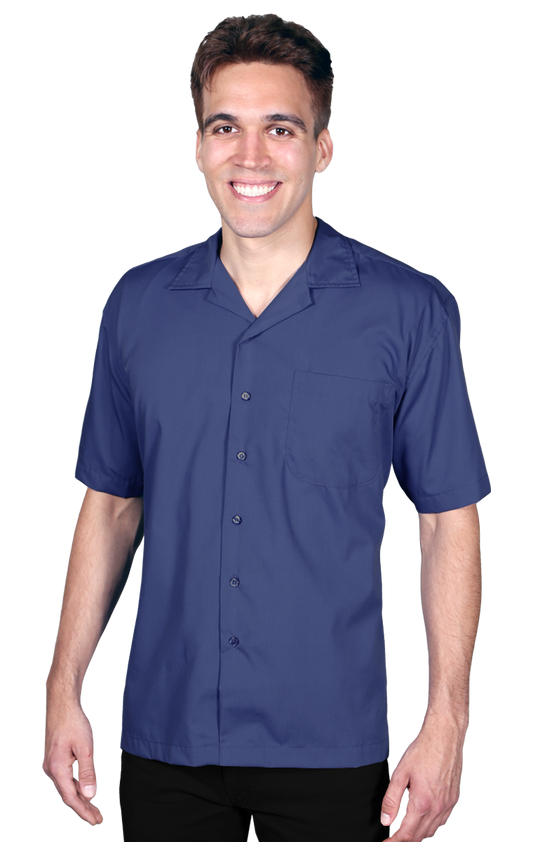 Blue Generation BG3100 Men's Solid Poplin Camp S/S Shirt, Navy, 2XLarge (Clearance)