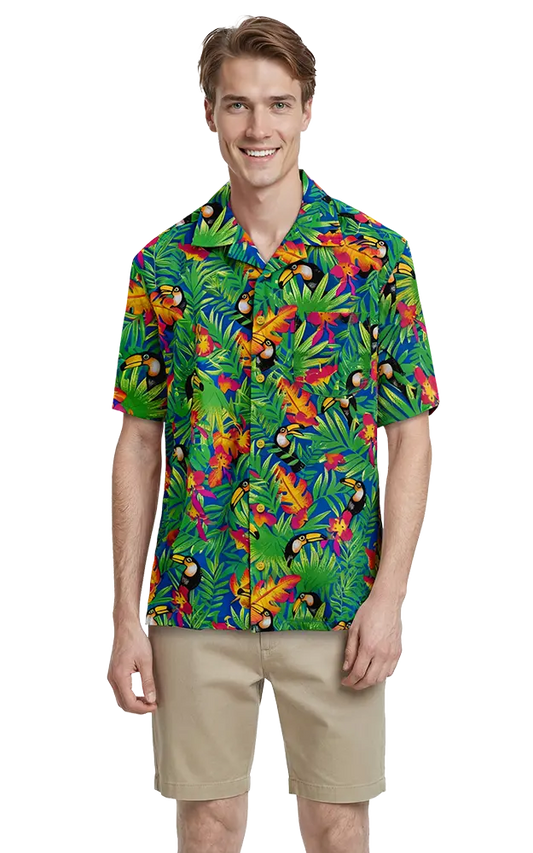 Blue Generation Tucan Print Camp Shirt-BG3101