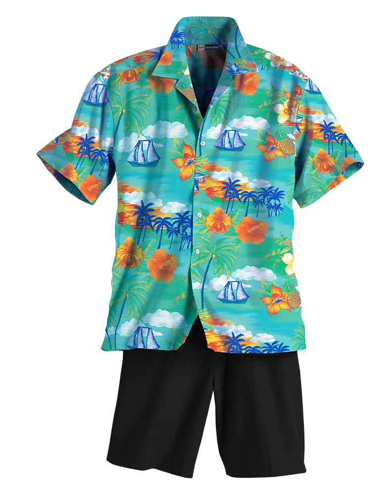 Blue Generation Tropic Print Camp Shirt-BG3103