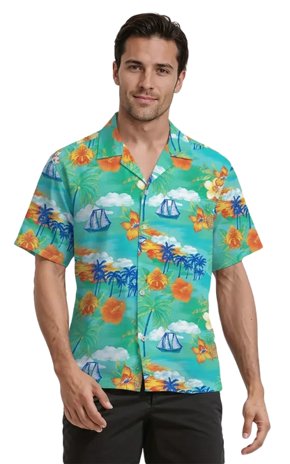 Blue Generation Tropic Print Camp Shirt-BG3103