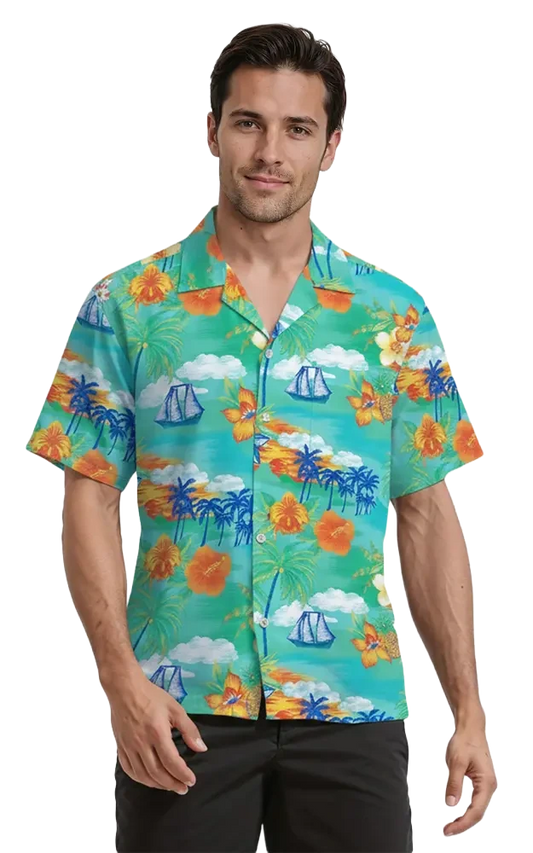 Blue Generation Tropic Print Camp Shirt-BG3103