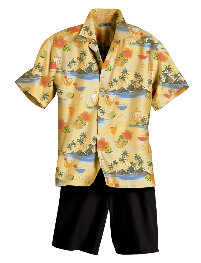Blue Generation Cocktail Print Camp Shirt-BG3104