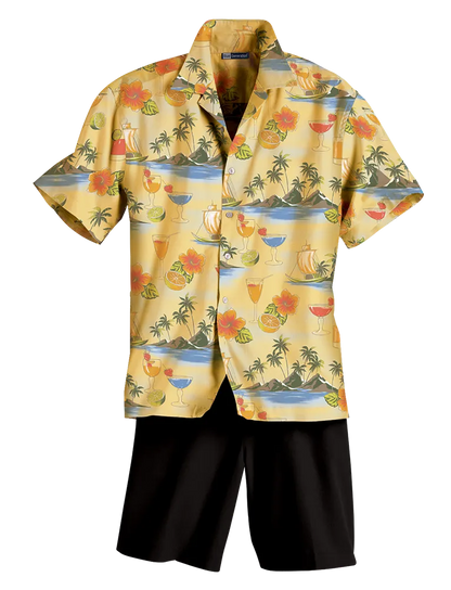 Blue Generation Cocktail Print Camp Shirt-BG3104