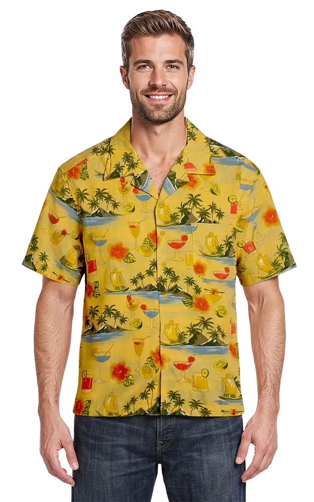Blue Generation Cocktail Print Camp Shirt-BG3104