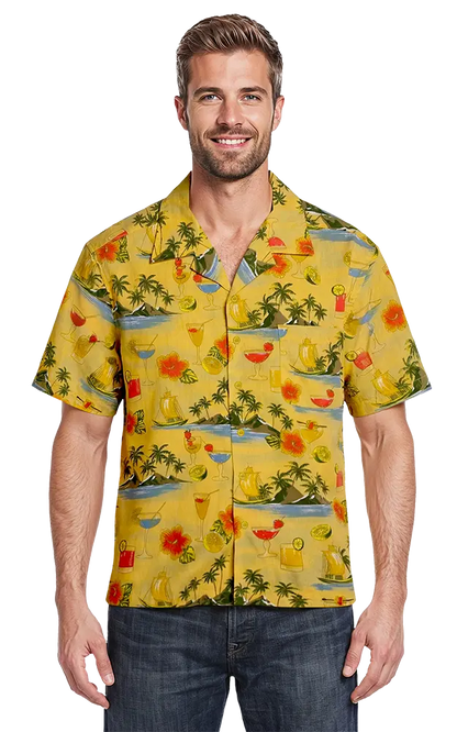 Blue Generation Cocktail Print Camp Shirt-BG3104