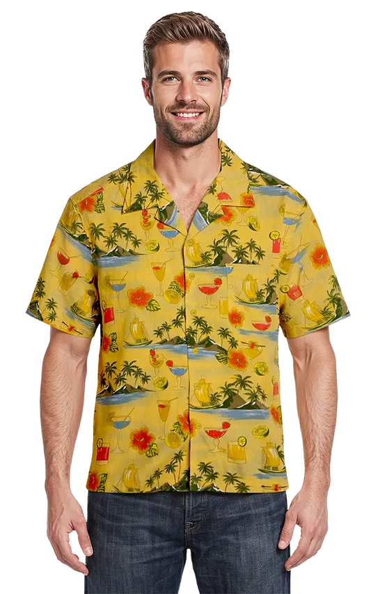 Blue Generation Cocktail Print Camp Shirt-BG3104