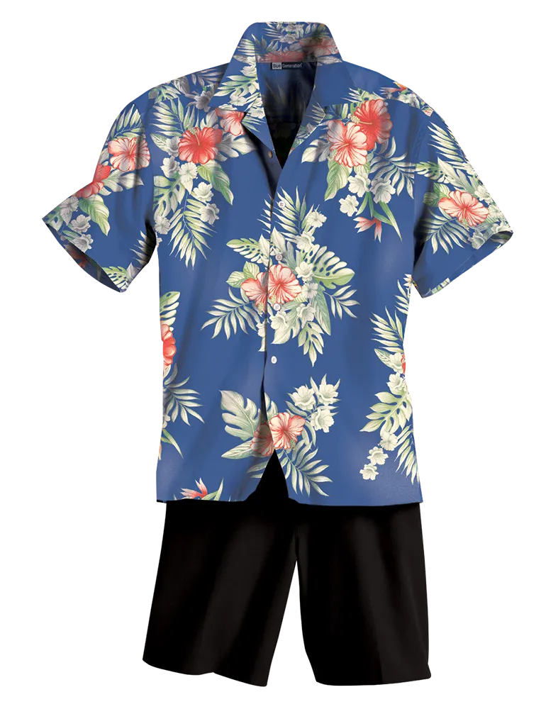 Blue Generation Floral Print Camp Shirt-BG3105