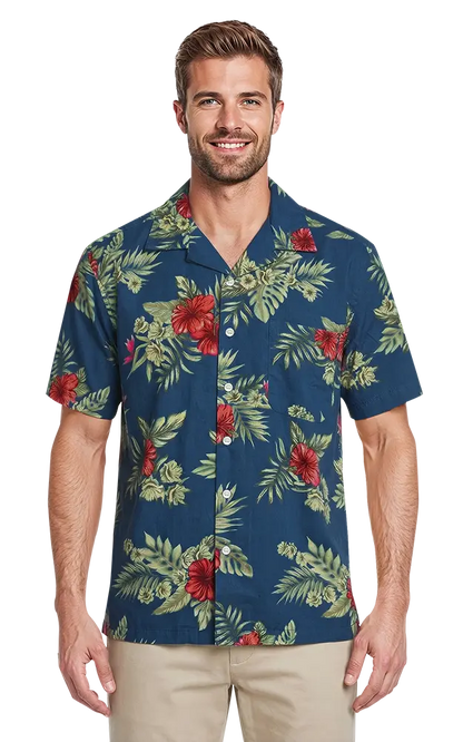 Blue Generation Floral Print Camp Shirt-BG3105