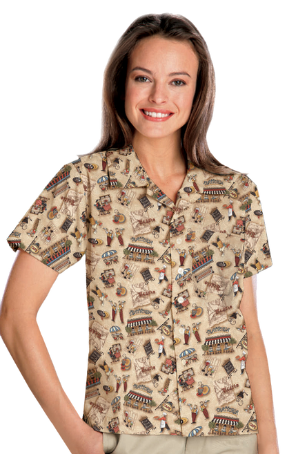 Blue Generation Bistro Print Camp Shirt-BG3108