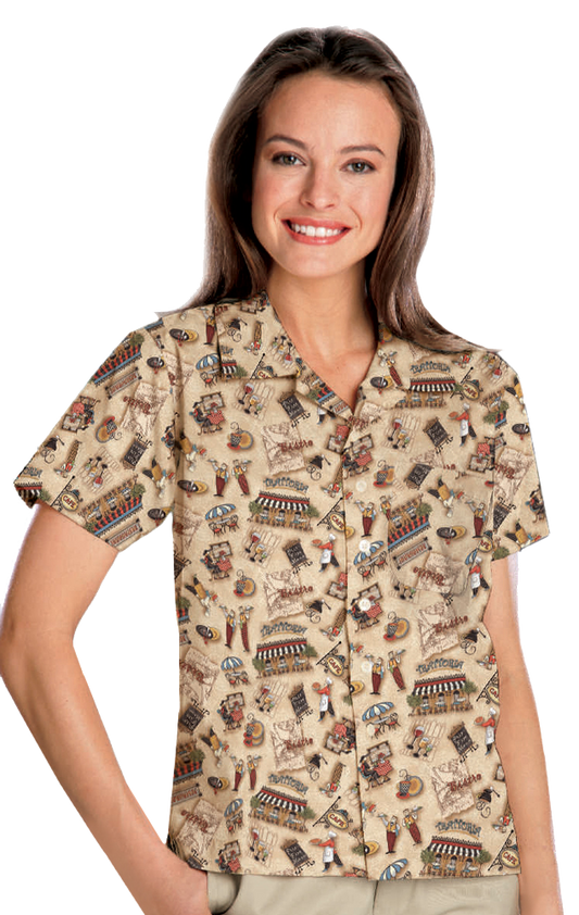 Blue Generation Bistro Print Camp Shirt-BG3108