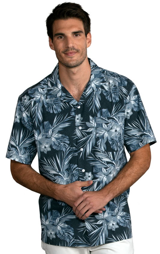 Blue Generation Adult Short-Sleeve Indigo Breeze Camp Shirt-BG3109