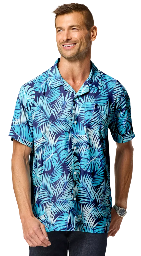 Blue Generation Adult Short-Sleeve Challis Camp Shirt-BG3110