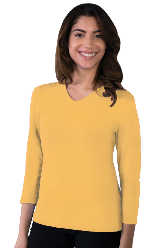 Blue Generation Ladies' 3/4 Sleeve V-Neck Tee-BG4703