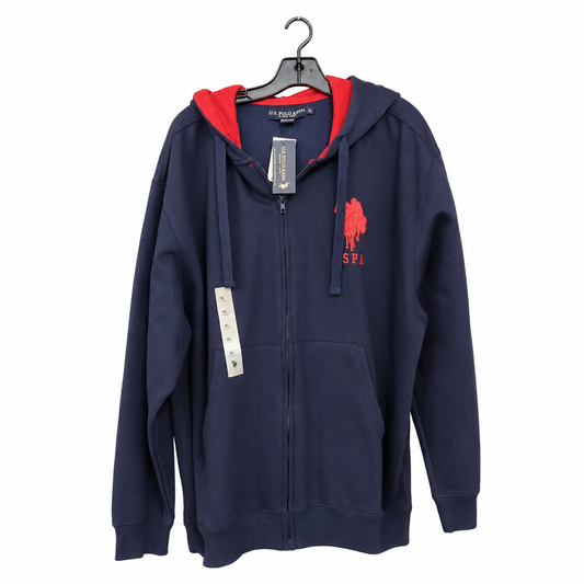 U.S. Polo Assn. Big Pony Full Zip Hoodie – Navy Blue/Red (CLEARANCE - XL)