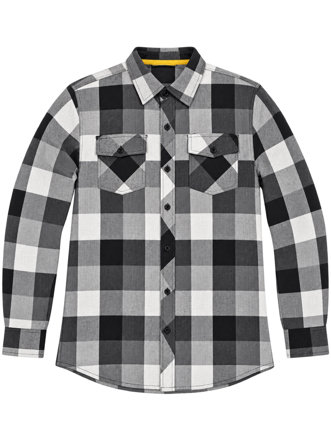 Burnside B8285 - Men's Black & Grey Plaid Flannel Button-Up Shirt - B8285