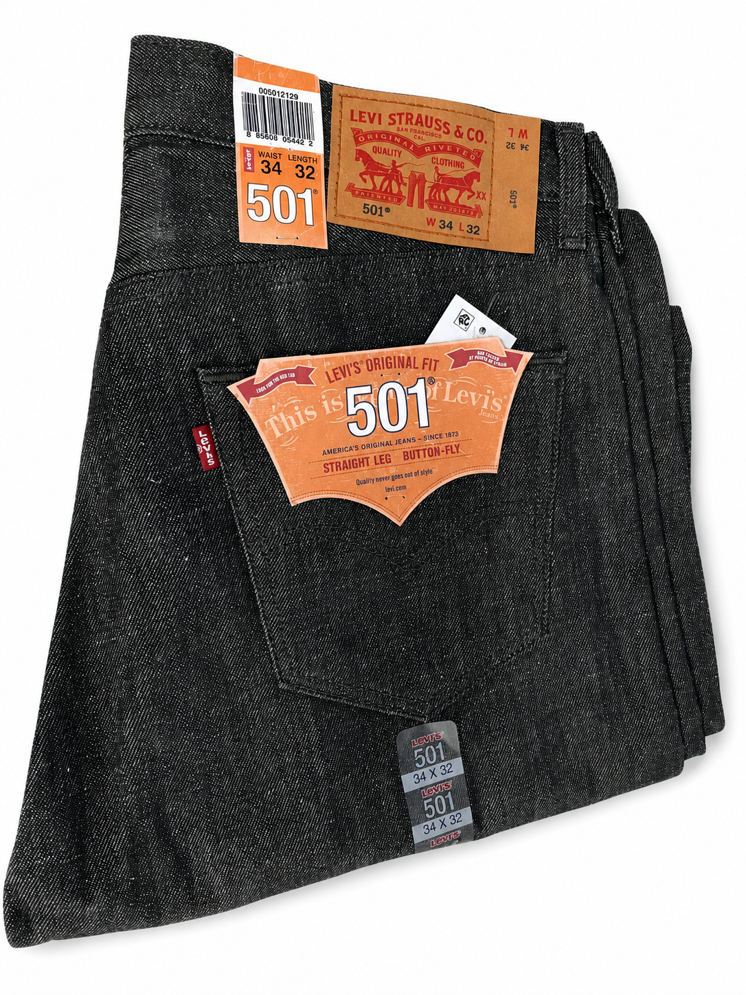 Levi's 501 Original Fit Jeans – Black Wash | Straight Leg | Button Fly 34x32 (00501-2129) (Discontinued) (Clearance)