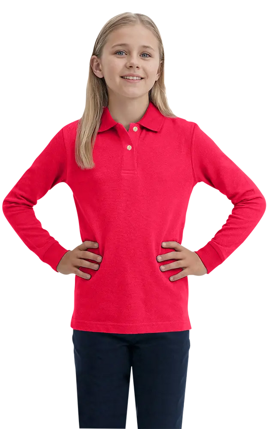 Blue Generation Youth Superblend L/S Pique Polo-BG5207-Red
