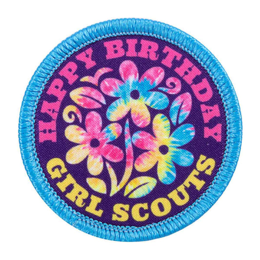 Girl Scouts Happy Birthday Tie Dye Flowers Sew On Fun Patch